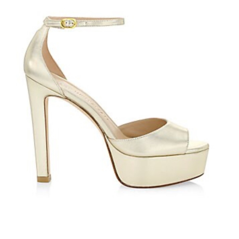 STUART WEITZMAN Discoplatform Nudistcurve Metallic Leather Sandals
9.5
PLATINO